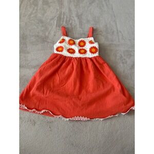 Haute‎ Hippie Girl Size 5 Crochet Dress Orange Floral Sleeveless Summer Sundress
